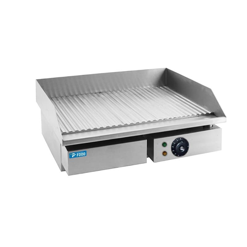Fry top elettrico da banco a singola zona di cottura con piastra rigata - monofase potenza 3000 watt