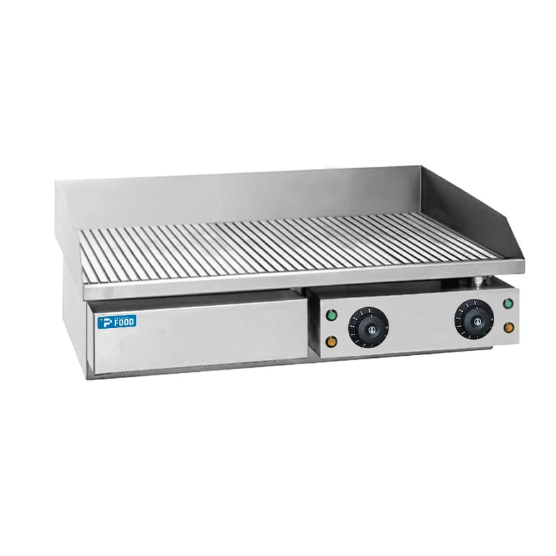 Fry top elettrico da banco a doppia zona di cottura con piastra rigata - monofase potenza 4400 watt