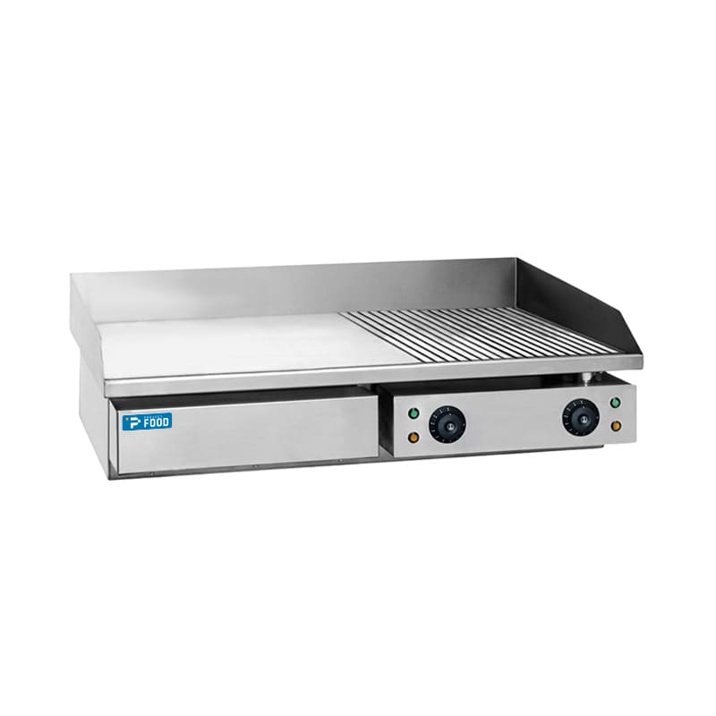 Fry top elettrico da banco a doppia zona di cottura con piastra rigata/liscia - monofase potenza 4400 watt