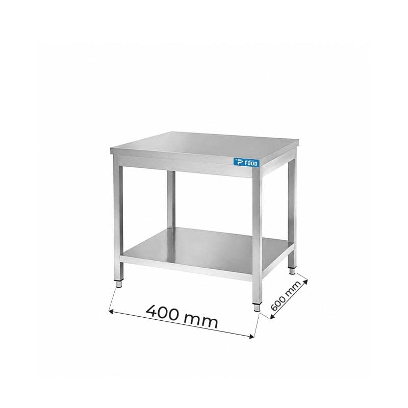 Tavolo aperto in acciaio inox con ripiano senza alzatina L400xP600xH850 mm