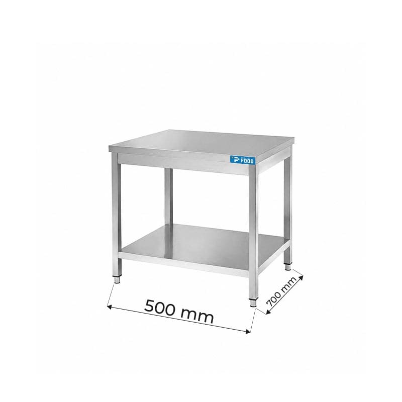 Tavolo aperto in acciaio inox con ripiano senza alzatina L500xP700xH850 mm