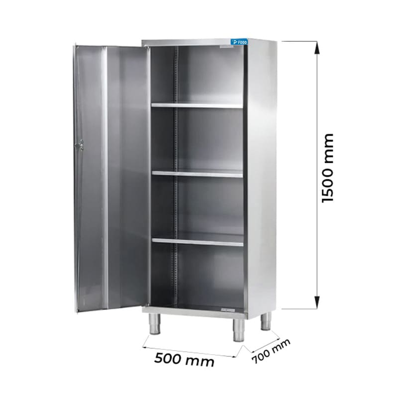 Armadio con porta battente in acciaio inox con 3 ripiani L500xP700xH1500 mm