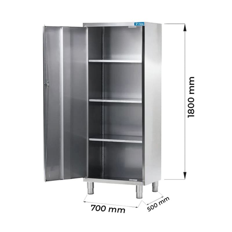 Armadio con porta battente in acciaio inox con 3 ripiani L700xP500xH1800 mm