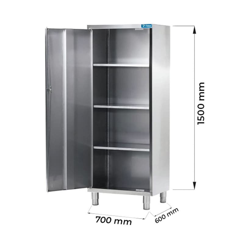Armadio con porta battente in acciaio inox con 3 ripiani L700xP600xH1500 mm