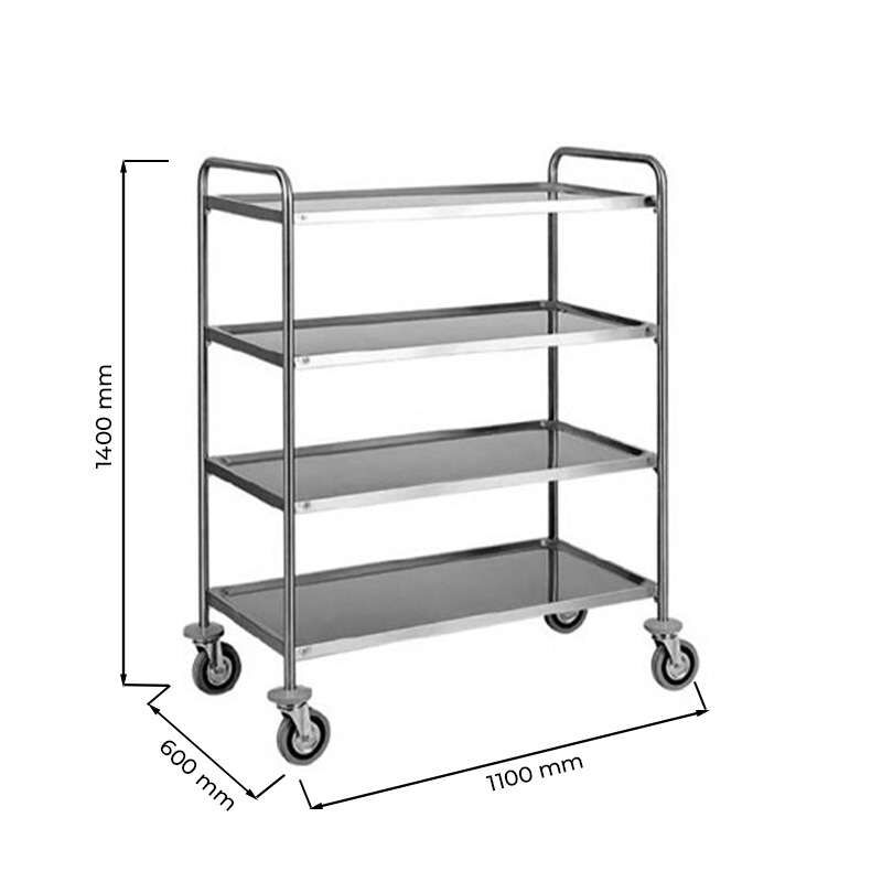 Carrello di servizio in acciaio inox con 4 piani &ndash; L1100xP600xH1400 mm