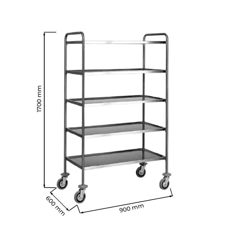 Carrello di servizio in acciaio inox con 5 piani &ndash; L900xP600xH1700 mm