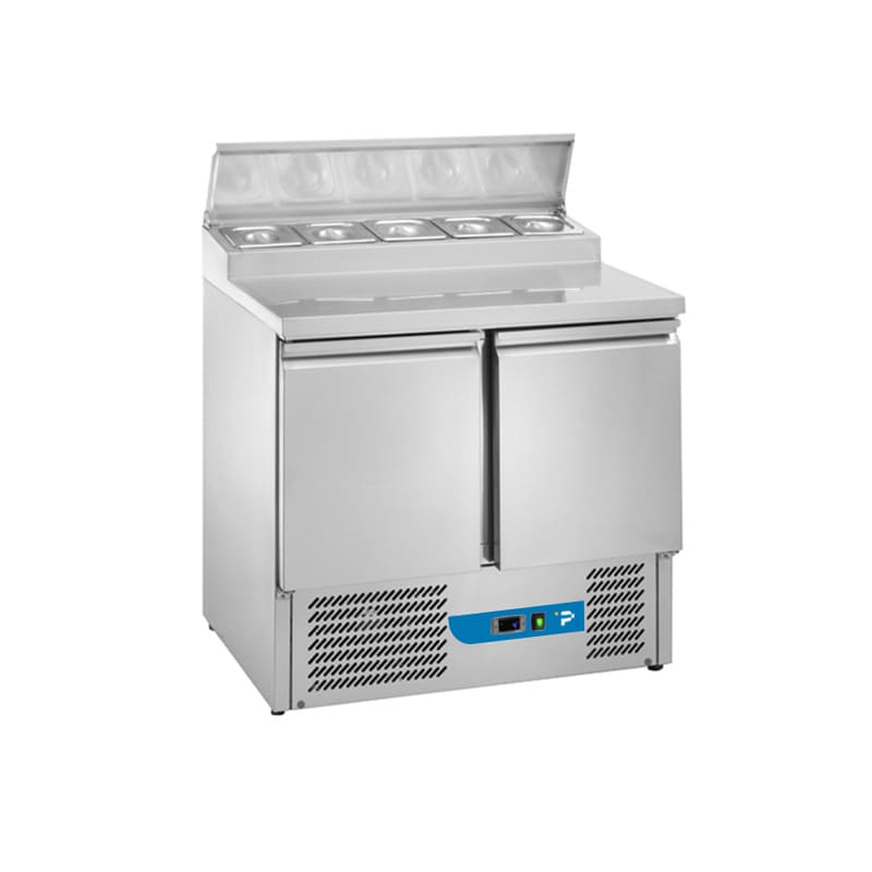 Saladette a refrigerazione statica con n&deg; 2 porte e piano in acciaio inox + coperchio - temp da +2&deg;C a +10&deg;C