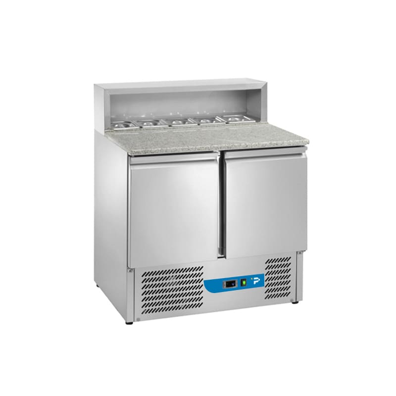 Saladette a refrigerazione statica con n&deg; 2 porte e piano in granito + alzata - temp da +2&deg;C a +10&deg;C