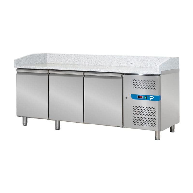 Banco pizzeria refrigerato con n&deg; 3 porte EN 60x40 senza vetrinetta portagusti