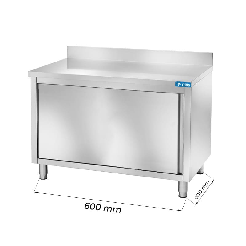 Tavolo armadiato in acciaio inox con alzatina L600xP600xH850 mm