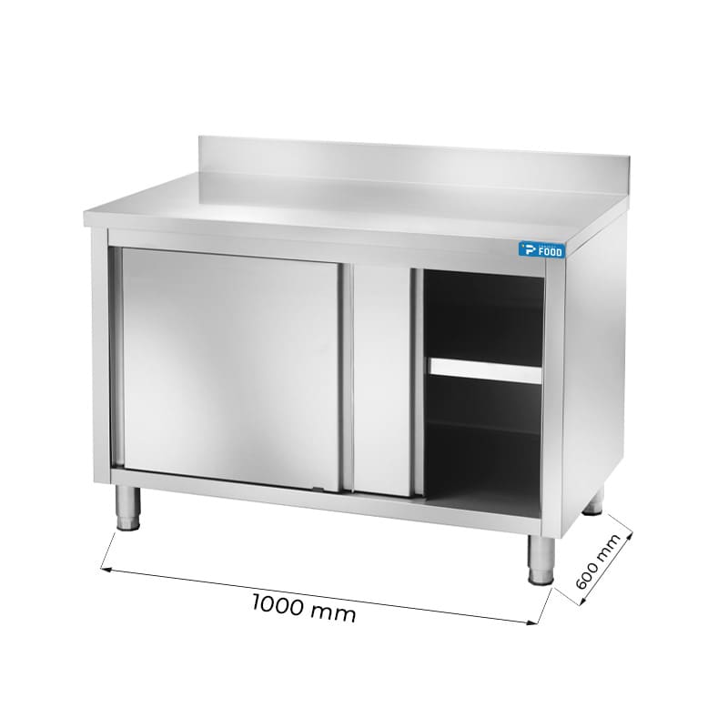 Tavolo armadiato in acciaio inox con alzatina L1000xP600xH850 mm