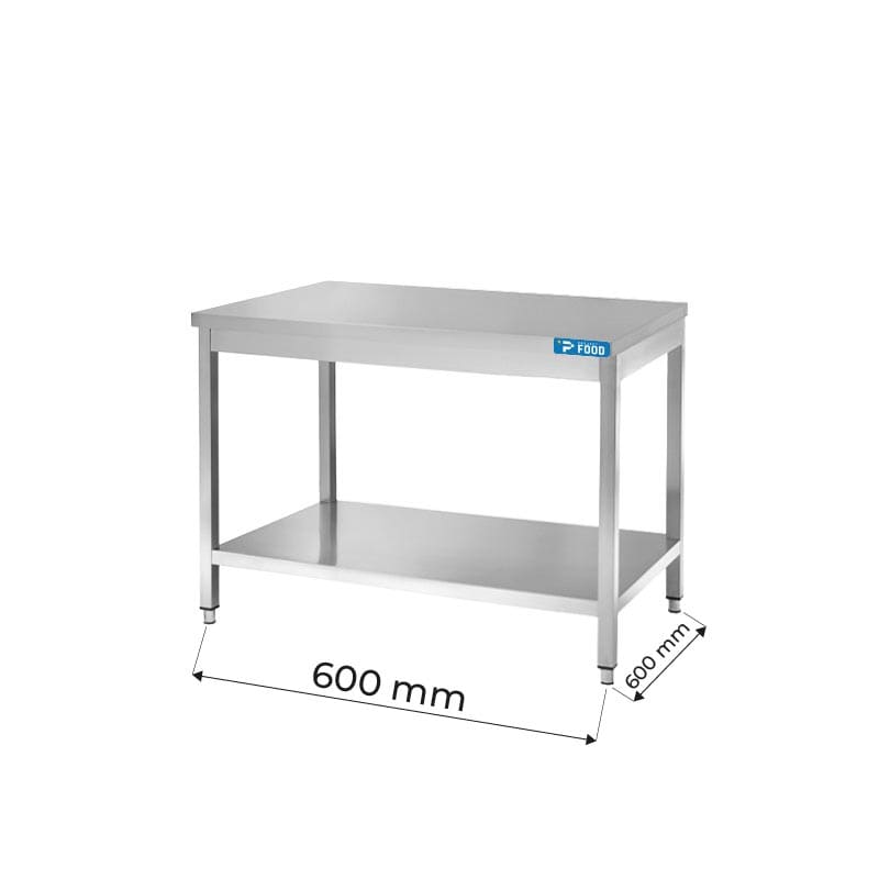 Tavolo aperto in acciaio inox con ripiano senza alzatina L600xP600xH850 mm