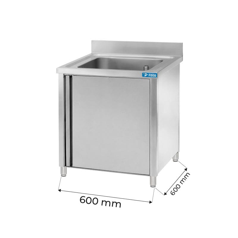Lavello armadiato in acciaio inox con 1 vasca L600xP600xH850 mm