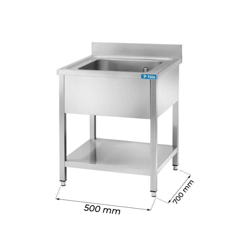 Lavello aperto in acciaio inox con 1 vasca L500xP700xH850 mm