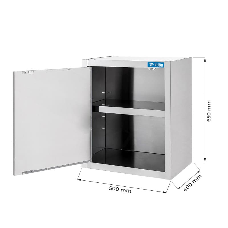 Pensile con porta battente in acciaio inox con 1 ripiano L500xP400xH650 mm