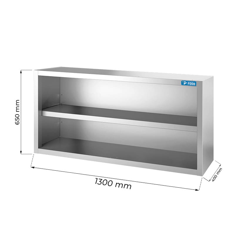 Pensile a giorno in acciaio inox con 1 ripiano L1300xP400xH650 mm