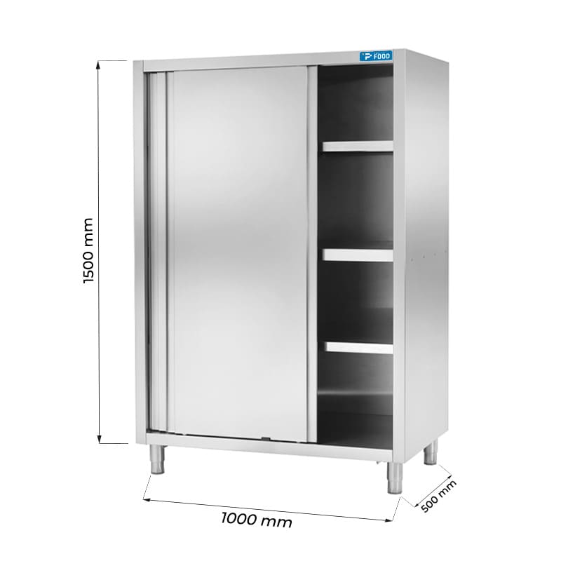 Armadio con porte scorrevoli in acciaio inox con 3 ripiani L1000xP500xH1500 mm