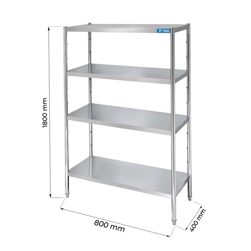 Scaffale in acciaio inox con 4 ripiani L800xP400xH1800 mm