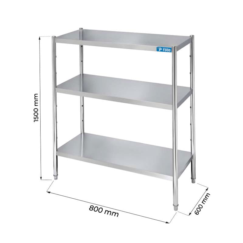 Scaffale in acciaio inox con 3 ripiani L800xP600xH1500 mm
