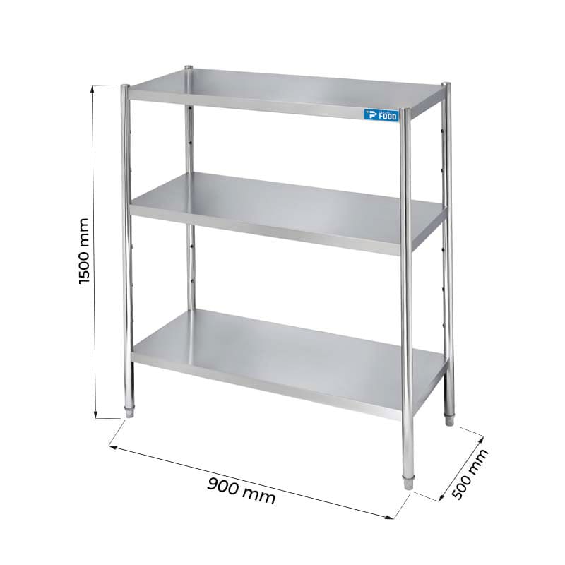 Scaffale in acciaio inox con 3 ripiani L900xP500xH1500 mm