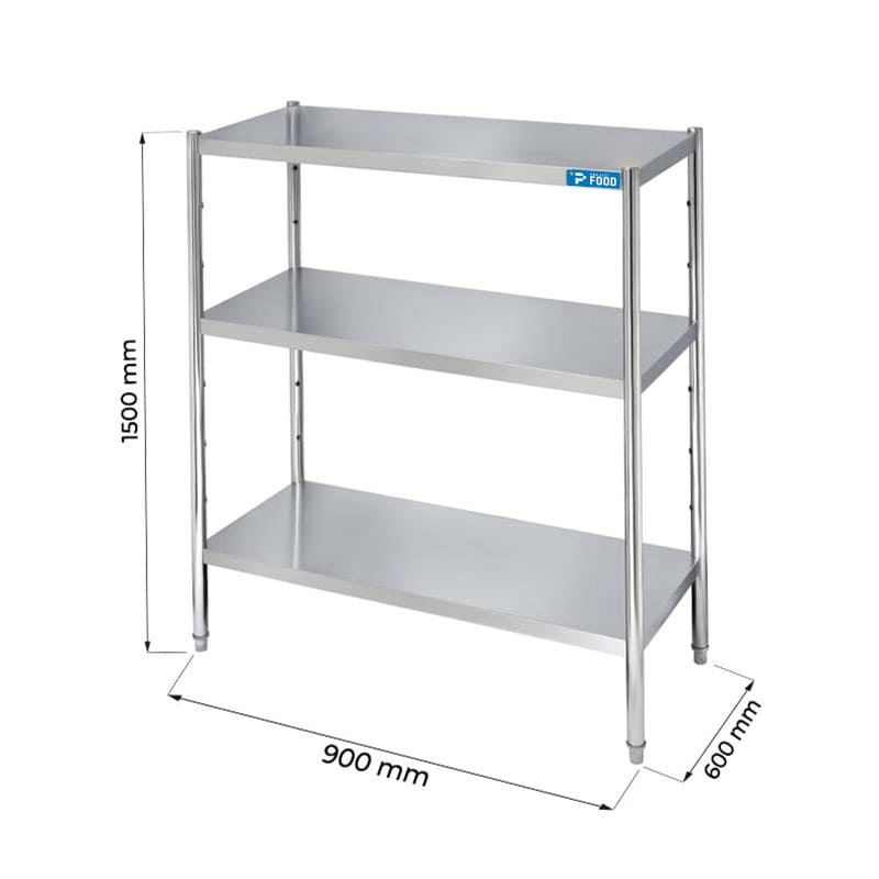 Scaffale in acciaio inox con 3 ripiani L900xP600xH1500 mm