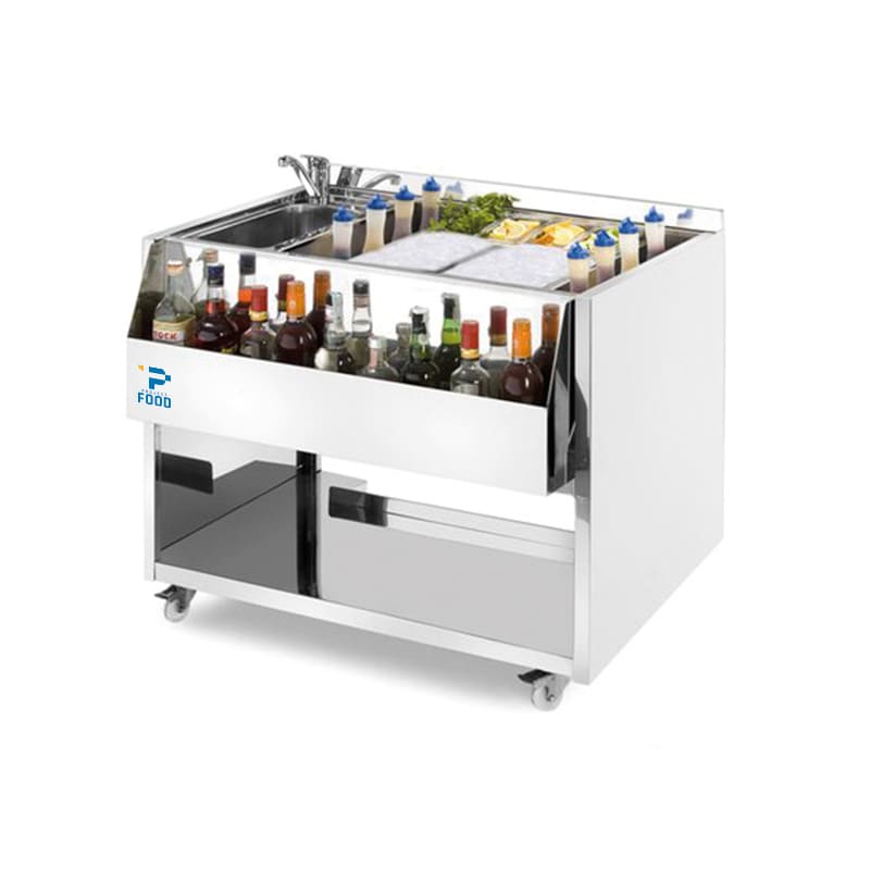 Cocktail station in acciaio inox AISI 304 su ruote con lavello L1000xP700xH830 mm