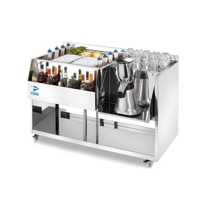 Cocktail station in acciaio inox AISI 304 su ruote senza lavello L1250xP700xH830 mm