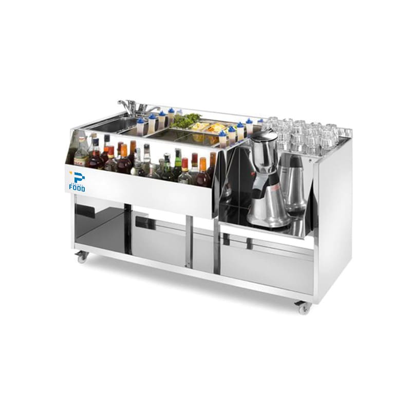 Cocktail station in acciaio inox AISI 304 su ruote con lavello L1500xP700xH830 mm