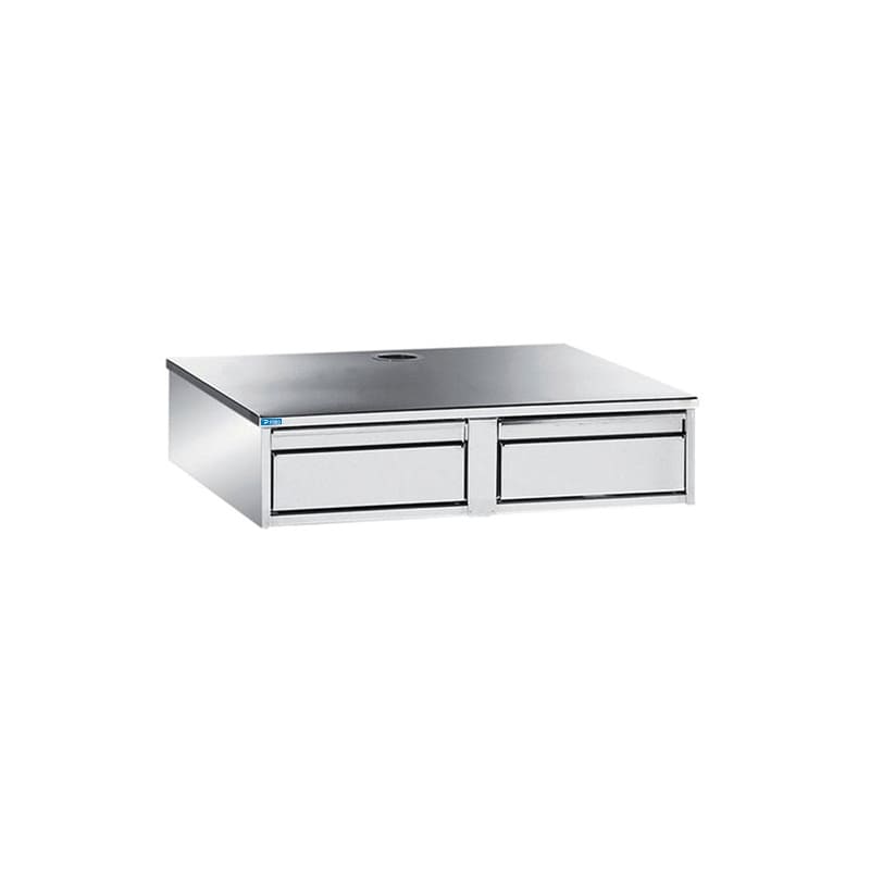 Basamento per macchina caff&egrave; in acciaio inox con tramoggia battifiltro e cassetto di servizio L900xP680xH240 mm