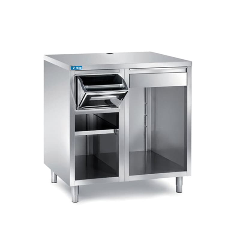 Mobile per macchina caff&egrave; in acciaio inox con tramoggia battifiltro e cassetto di servizio L1000xP700xH1100 mm