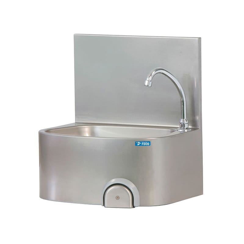 Lavamani in acciaio inox con comando a ginocchio da appendere a muro L480xP350xH530 mm