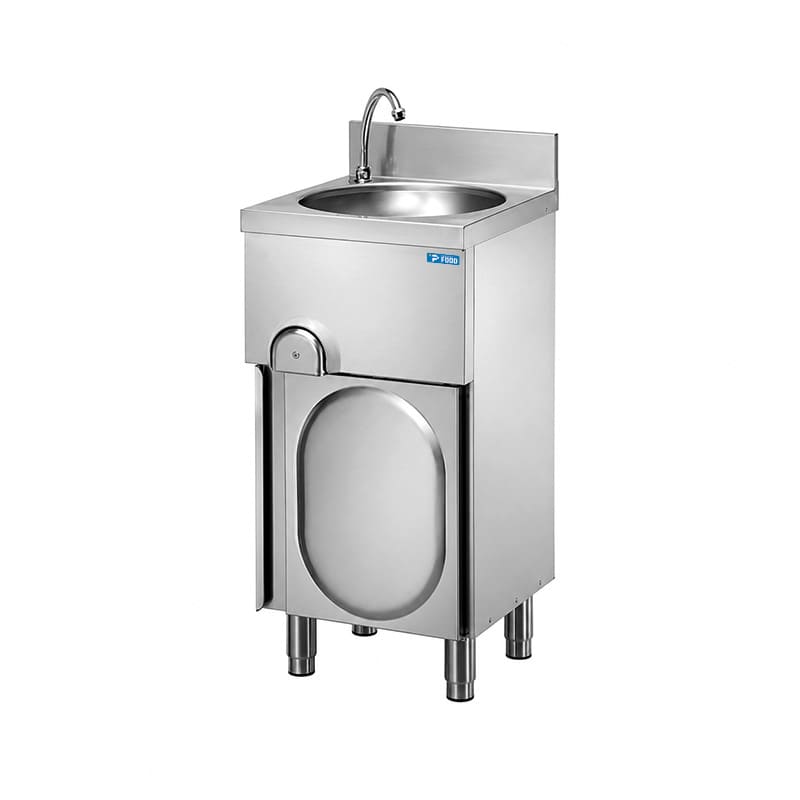 Lavamani in acciaio inox con comando a ginocchio su mobile con anta battente L400xP400xH850 mm
