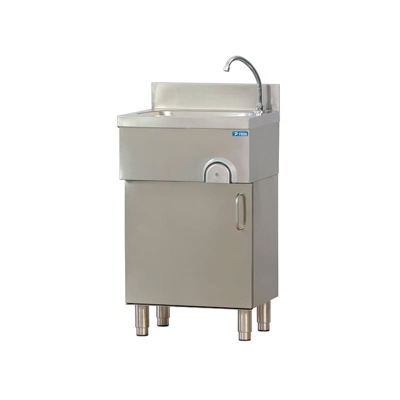 Lavamani in acciaio inox con comando a ginocchio su mobile con anta battente L500xP400xH850 mm