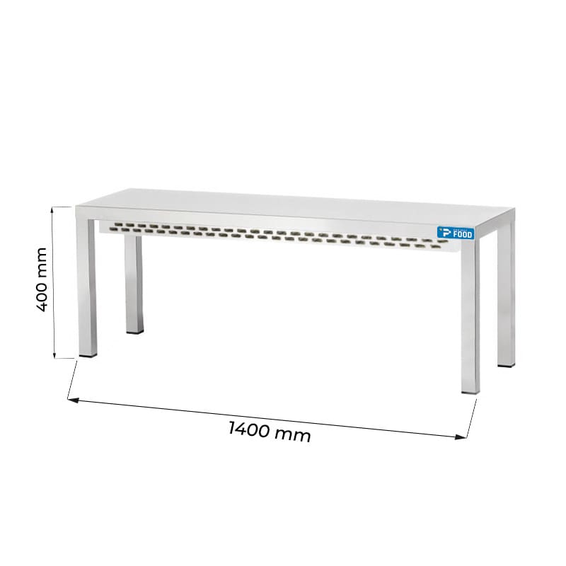 Ripiano di appoggio singolo riscaldato in acciaio inox L1400xP350xH400 mm