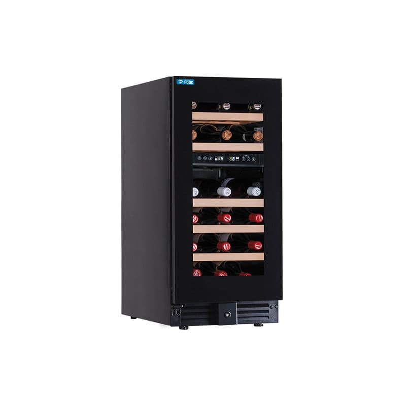 Cantina vini premium per 28 bottiglie doppia temperatura a refrigerazione ventilata - ripiani in legno