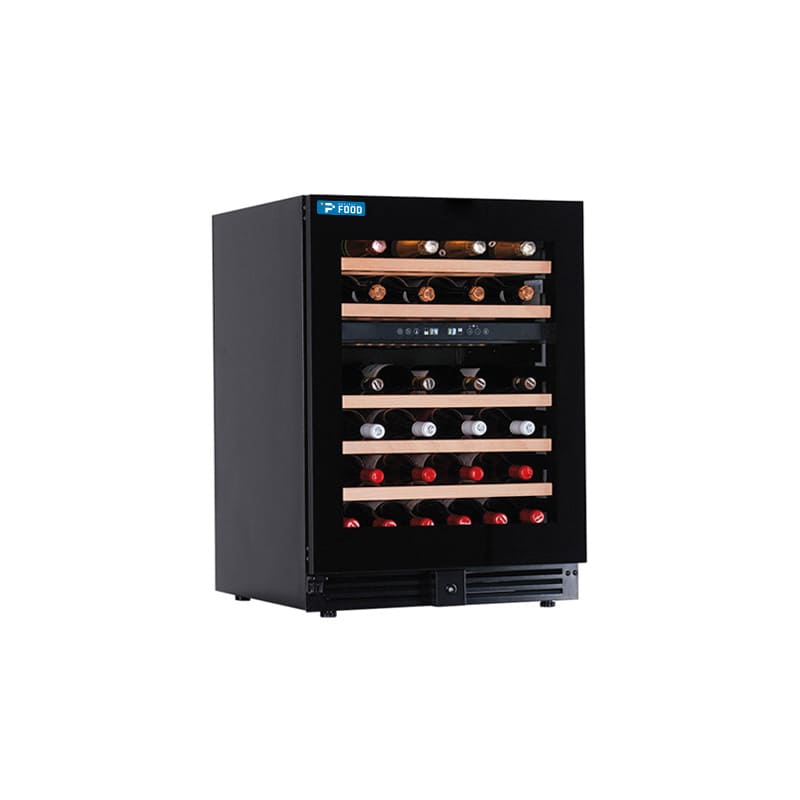 Cantina vini premium per 46 bottiglie doppia temperatura a refrigerazione ventilata - ripiani in legno