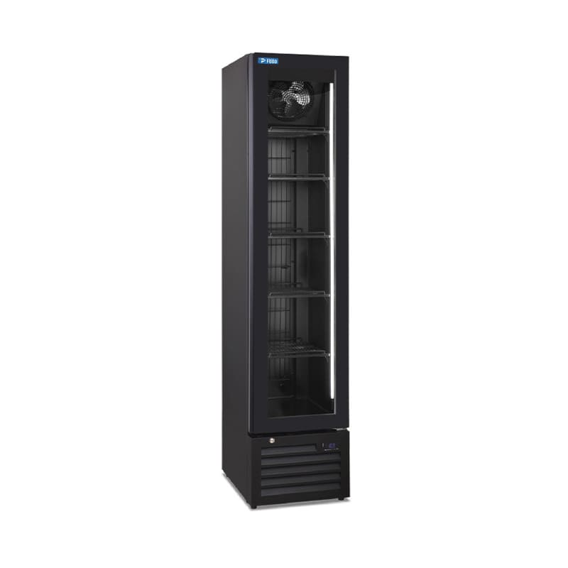 Vetrina espositiva nera ventilata con anta vetro e 5 ripiani temp da -17&deg;C a -22&deg;C - capacit&agrave; 165 lt