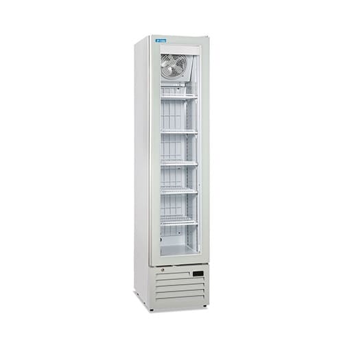 Vetrina espositiva bianca ventilata con anta vetro e 5 ripiani temp da -17&deg;C a -22&deg;C - capacit&agrave; 165 lt