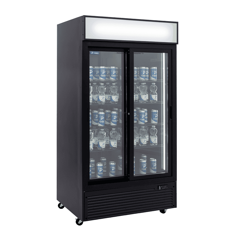 Vetrinetta frigo bibite da 888 lt premium con porte scorrevoli nera temperatura da 0&deg;C a +10&deg;C