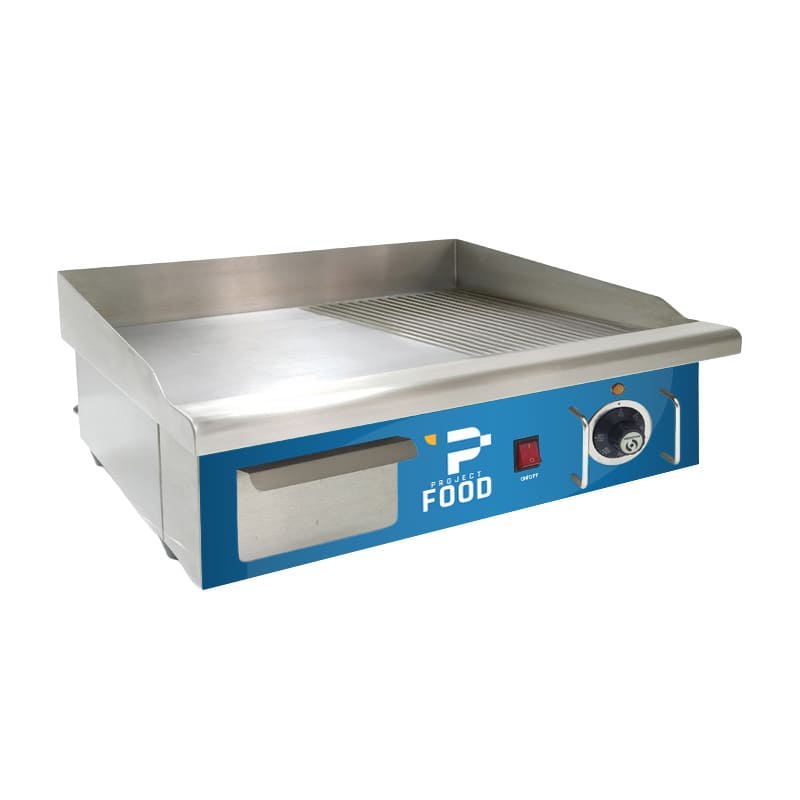 Fry top elettrico da banco a singola zona di cottura con piastra liscia + rigata - monofase potenza 3000 watt