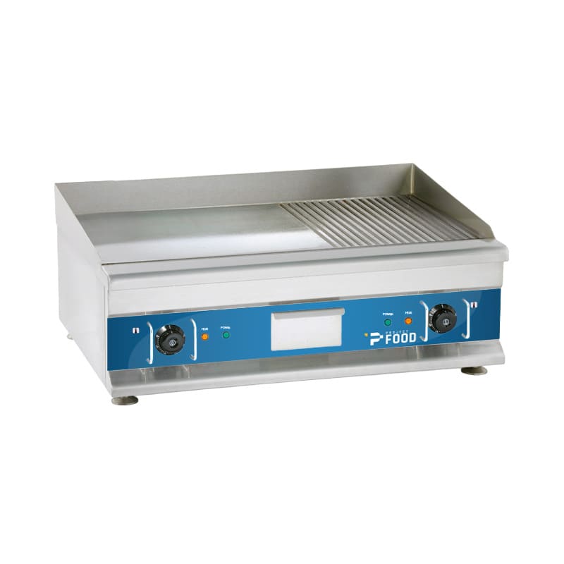 Fry top elettrico da banco a doppia zona di cottura con piastra rigata/liscia - trifase potenza 6000 watt