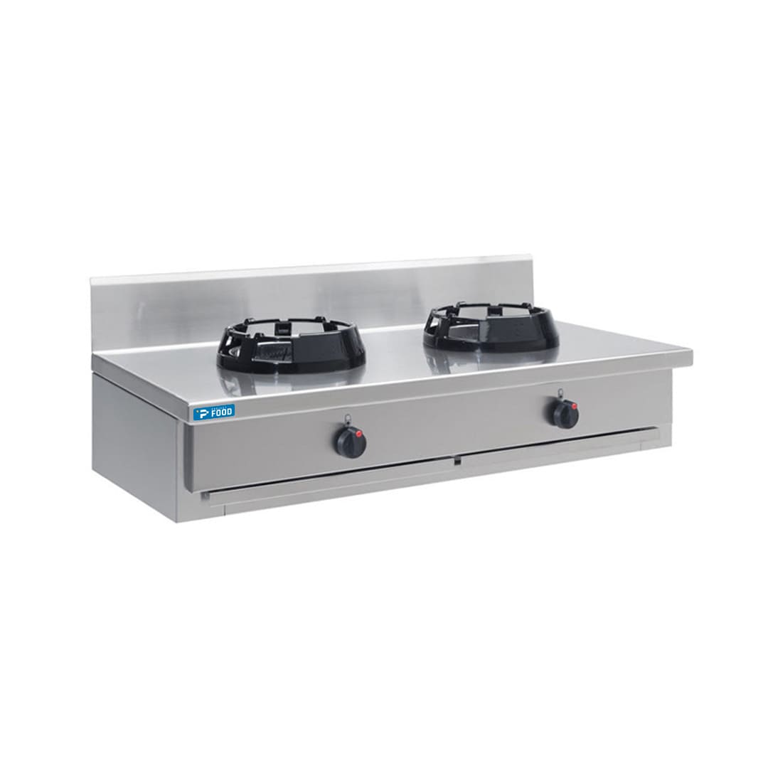 Piano cottura a gas per wok da banco con n&deg; 2 fuochi - lunghezza 1200 mm