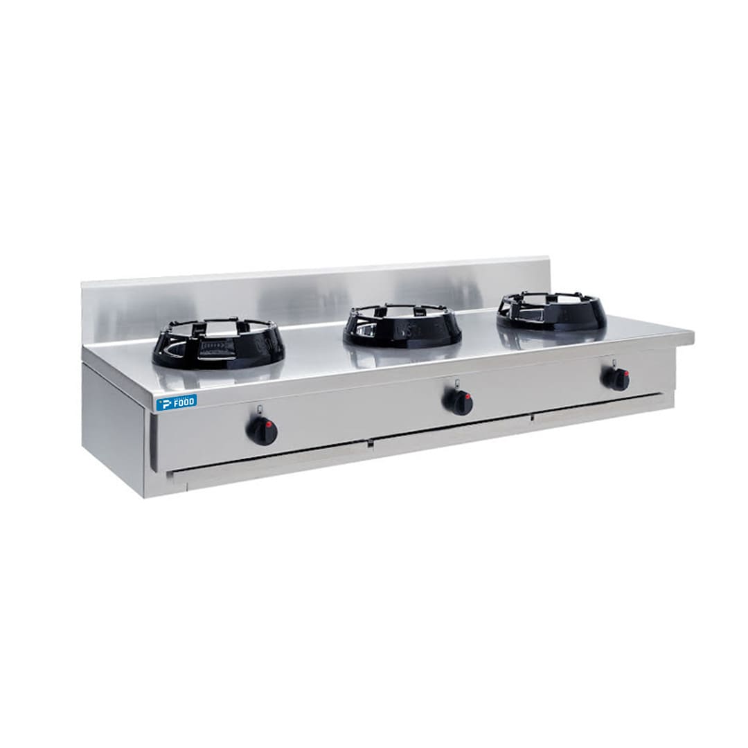 Piano cottura a gas per wok da banco con n&deg; 3 fuochi - lunghezza 1500 mm