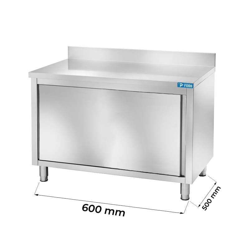 Tavolo armadiato in acciaio inox con alzatina L600xP500xH850 mm