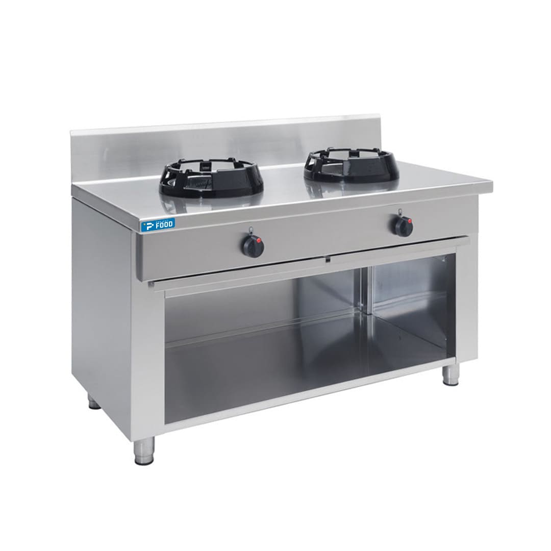 Piano cottura a gas per wok su base con n&deg;2 fuochi - lunghezza 1200 mm