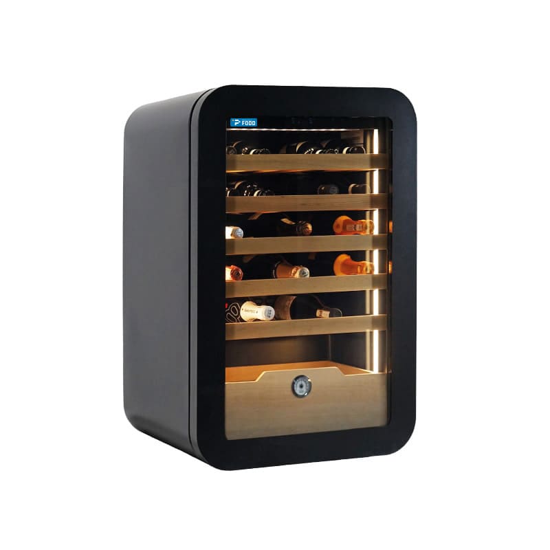 Cantina vini premium Black per 36 bottiglie mono temperatura a refrigerazione ventilata - ripiani in legno