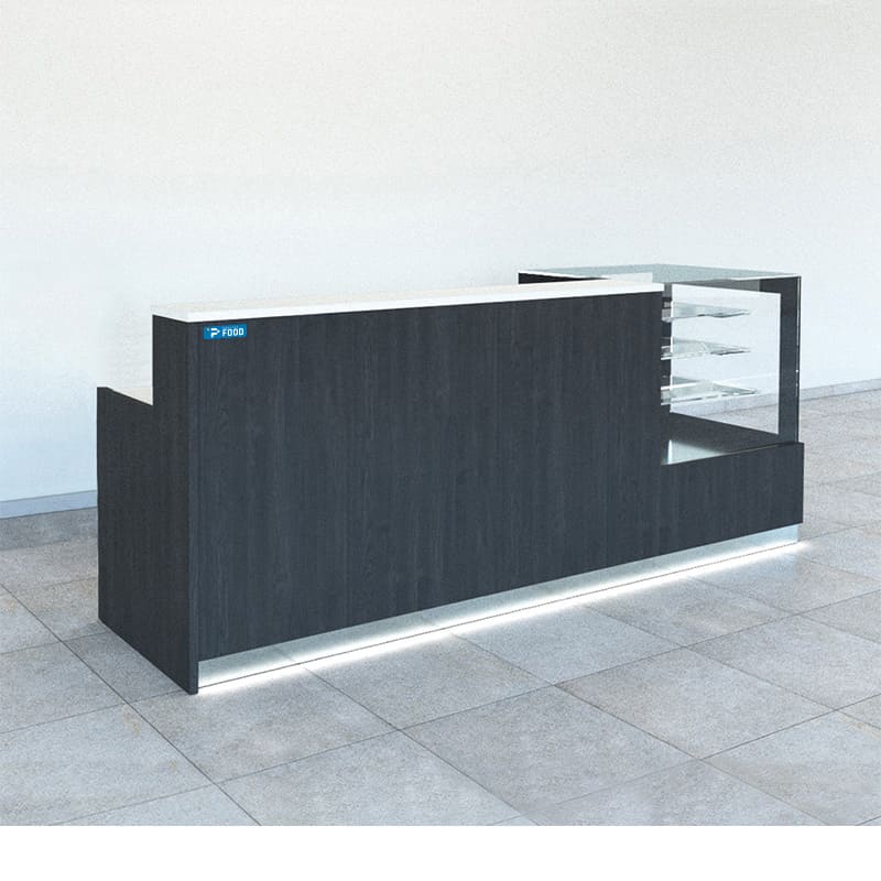 Bancone bar con vano refrigerato a 2 sportelli e vetrina L90 cm lunghezza 3 metri