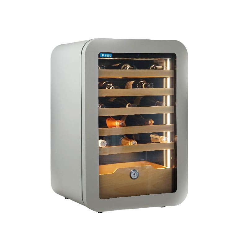 Cantina vini premium Grey per 36 bottiglie mono temperatura a refrigerazione ventilata - ripiani in legno