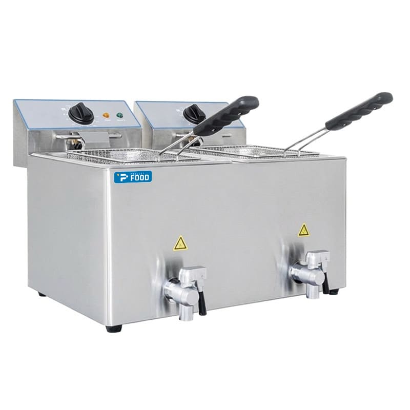 Friggitrice elettrica da banco con n&deg; 2 vasche da 8 lt e rubinetti - potenza 3250 + 3250 watt