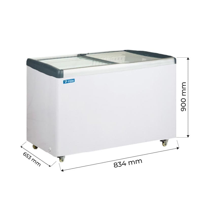 Congelatore a pozzetto con porte vetro e led temp da +10&deg;C a -18&deg;C - capacit&agrave; 256 lt
